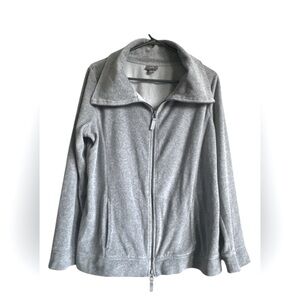 J.JILL Women’s Velour Grey Full Zip Long Sleeve Sweater Sz L